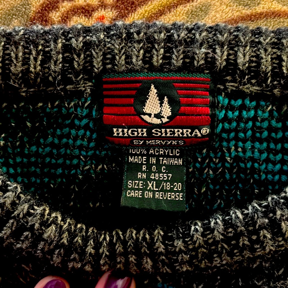 Chevron Pattern Sweater - Black and Teal - Picture 3 of 3